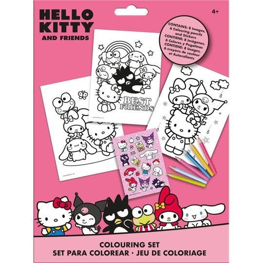 Couverture du set de coloriage Hello Kitty and Friends avec stickers, format 21x28,5cm