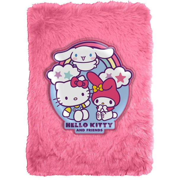 Cahier peluche Hello Kitty and Friends format A5 avec couverture douce et moelleuse, dimensions 15x21x2,5 cm