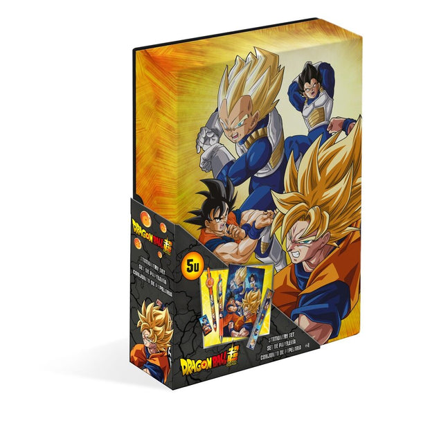 Boîte fermée du set papeterie Dragon Ball Super 5 pièces avec design coloré et logo officiel KIDS LICENSING