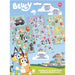 Set de stickers Bluey colorés sur fond blanc montrant différents personnages de la série animée, dimensions 15x25 cm