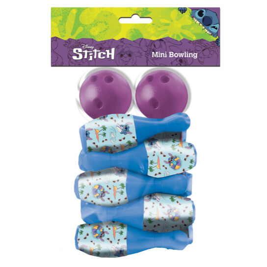 Mini bowling Disney Stitch avec quilles colorées et boule, dimensions 16x25cm, jeu pour enfants KIDS LICENSING