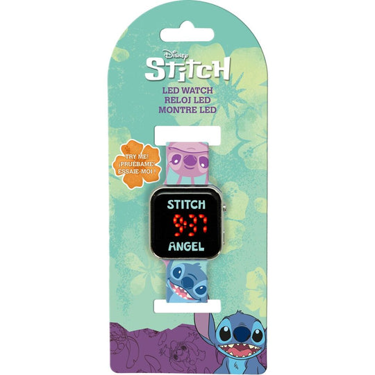Montre LED Disney Stitch vue de face avec écran lumineux et bracelet coloré pour enfants