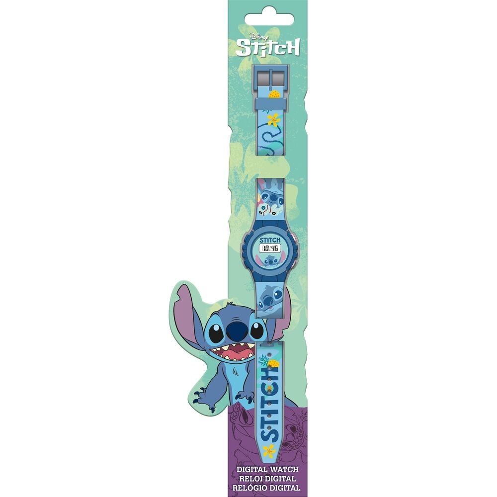 Montre digitale Disney Stitch avec écran numérique et bracelet coloré pour enfants, vue de face