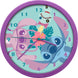 Horloge murale Disney Stitch vue de face avec un cadran bleu et le personnage Stitch au centre, diamètre 24,5 cm