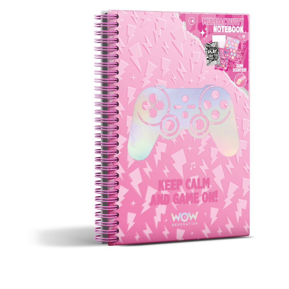 Carnet A5 Wow Generation Gamer Valentina avec couverture colorée et illustrations de jeux vidéo pour enfants