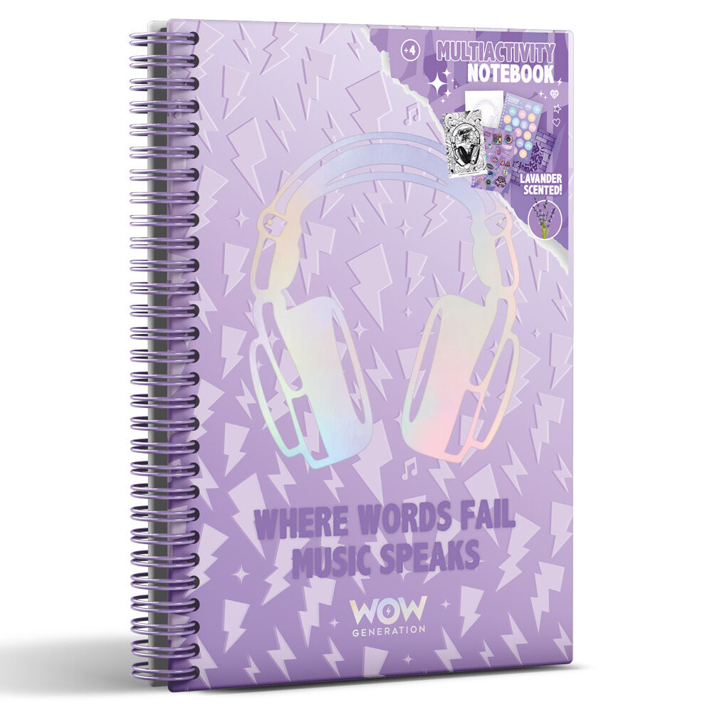 Couverture colorée du cahier A5 Wow Generation DJ Alana avec illustrations et logo KIDS LICENSING