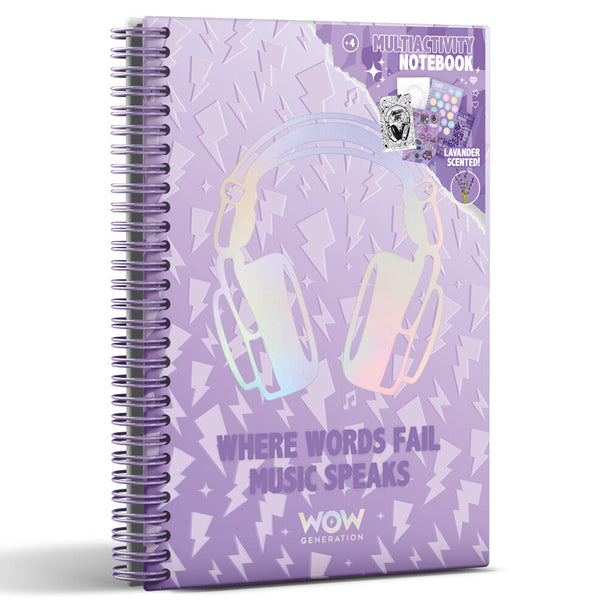 Couverture colorée du cahier A5 Wow Generation DJ Alana avec illustrations et logo KIDS LICENSING