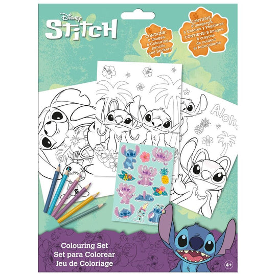 Set de stickers Disney Stitch à colorier, format 21x18,5cm, présenté sur fond blanc