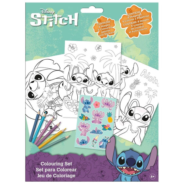 Set de stickers Disney Stitch à colorier, format 21x18,5cm, présenté sur fond blanc