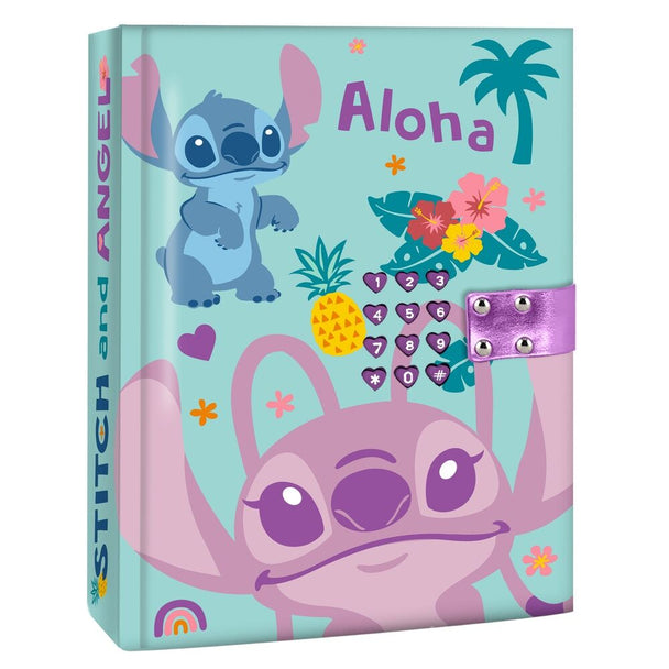 Journal secret Disney Stitch fermé avec couverture bleue et personnage Stitch en illustration colorée