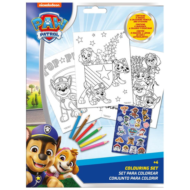 Set de coloriage autocollants Pat'Patrouille avec personnages à colorier et format 21x18,5cm