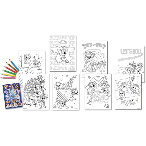 Zoom sur les autocollants à colorier du set Pat'Patrouille, idéal pour enfants créatifs