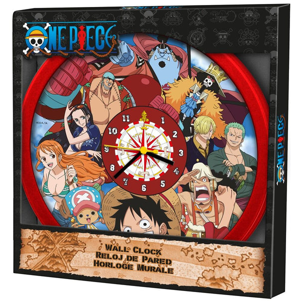 Vue rapprochée de l'horloge One Piece signée KIDS LICENSING montrant les détails du cadran