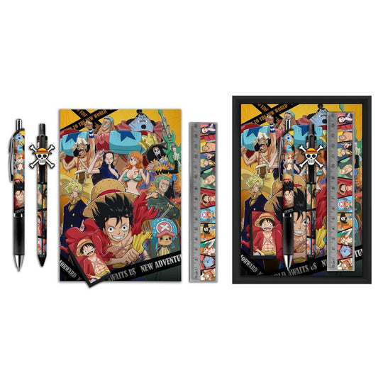 Intérieur de la trousse One Piece montrant les compartiments pour stylos et fournitures scolaires