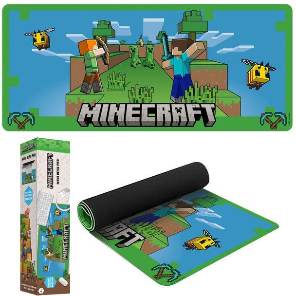 Tapis de bureau Minecraft déployé montrant son design coloré et sa grande surface de 80x35cm