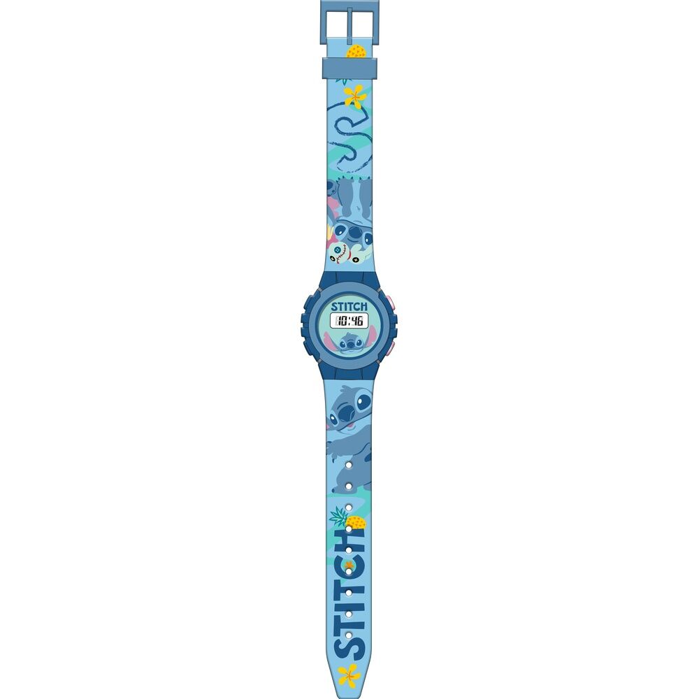 Détail du cadran de la montre digitale Disney Stitch avec affichage clair et design enfantin