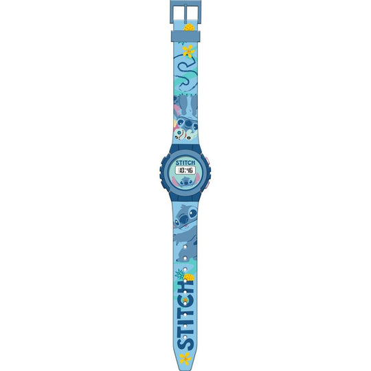 Détail du cadran de la montre digitale Disney Stitch avec affichage clair et design enfantin