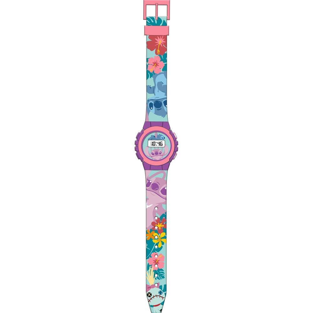 Montre Disney Stitch KIDS LICENSING affichée sur fond blanc montrant les détails du design et taille