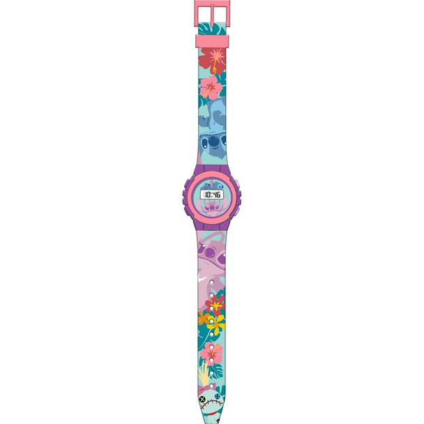 Montre Disney Stitch KIDS LICENSING affichée sur fond blanc montrant les détails du design et taille