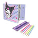 Pages intérieures du set de coloriage Hello Kitty et Kuromi montrant des dessins prêts à être coloriés