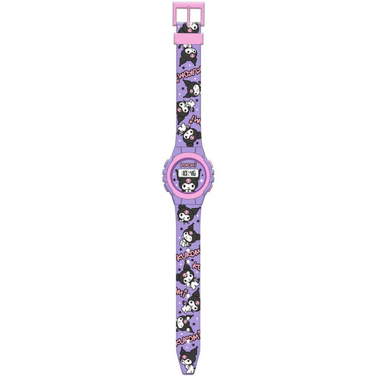 Zoom sur le cadran digital de la montre Hello Kitty Kuromi KIDS LICENSING de taille 29x9,5cm