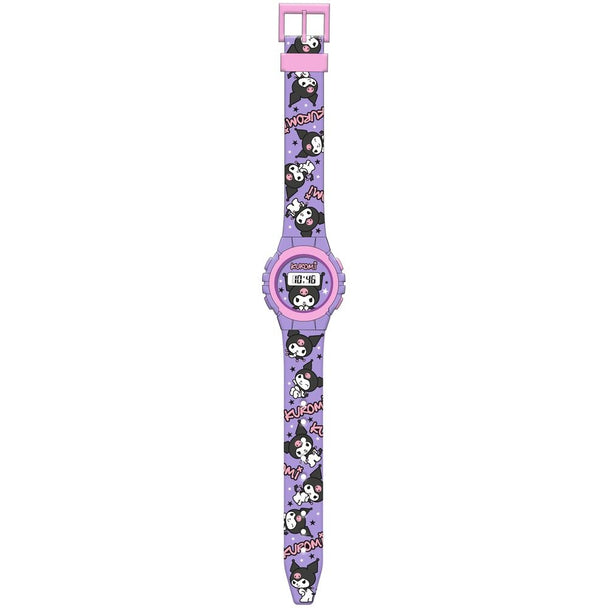 Zoom sur le cadran digital de la montre Hello Kitty Kuromi KIDS LICENSING de taille 29x9,5cm