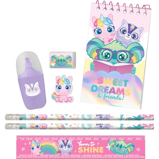 Détail des accessoires inclus dans le set papeterie Sweet Dreams pour enfants