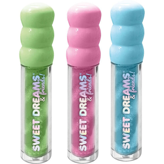 Gros plan sur les différentes teintes de maquillage pour lèvres du set Sweet Dreams shiny lips enfant