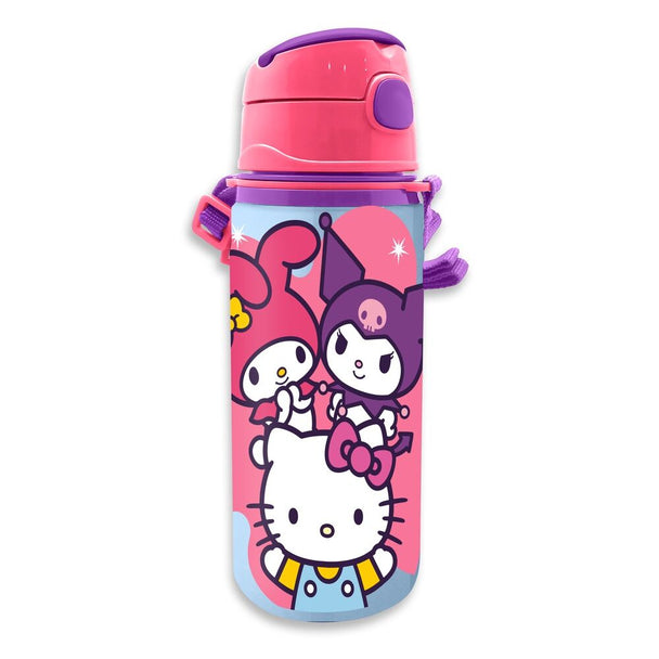Vue rapprochée de la gourde Hello Kitty and Friends en aluminium montrant le bouchon sécurisé