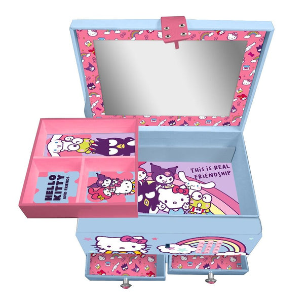 Boîte à bijoux Hello Kitty ouverte montrant l'intérieur sécurisé avec code secret pour enfants