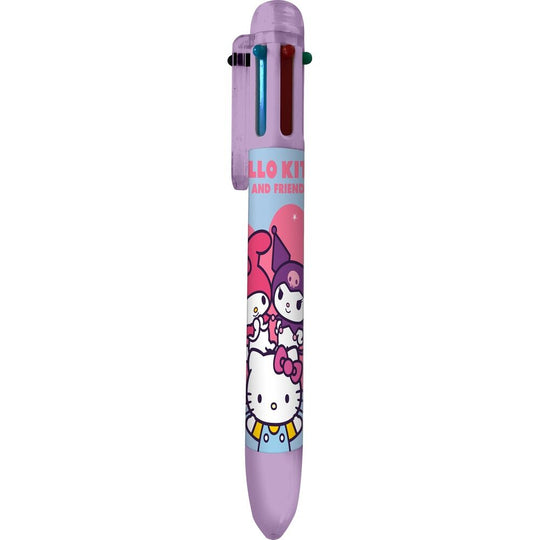 Vue rapprochée du stylo multicolore Hello Kitty et Friends, montrant les six couleurs disponibles dans un seul stylo pratique