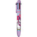 Vue rapprochée du stylo multicolore Hello Kitty et Friends, montrant les six couleurs disponibles dans un seul stylo pratique