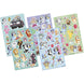 Vue rapprochée des détails du set de stickers Bluey avec les personnages principaux et motifs ludiques, produit KIDS LICENSING