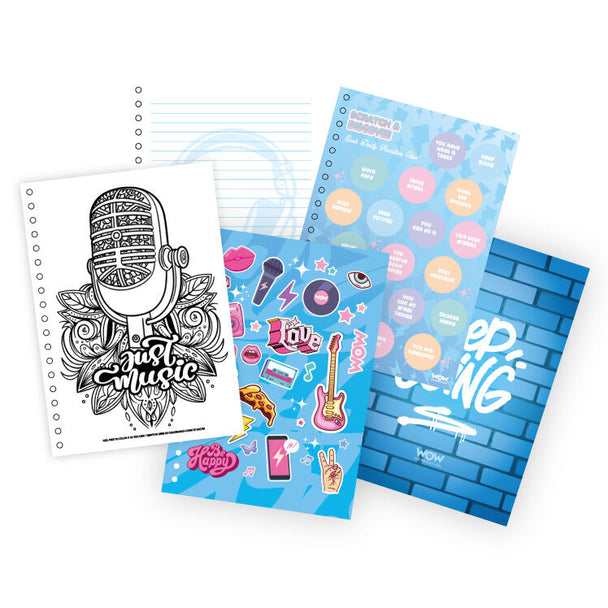 Pages intérieures du cahier Emma A5 avec zones à gratter et feuilles d'écriture parfumées