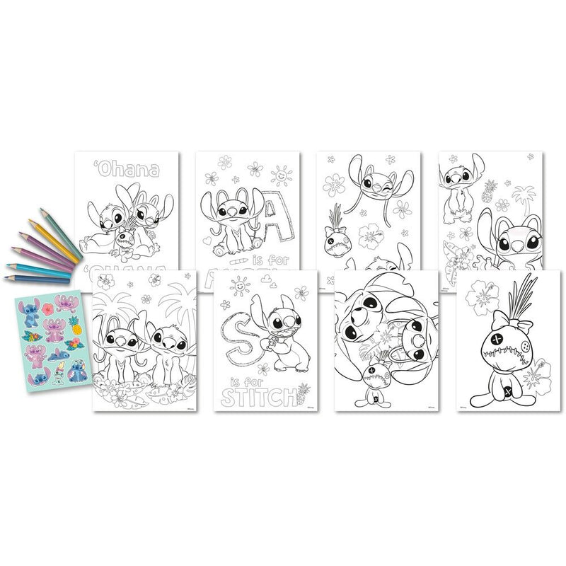 Détail des stickers Disney Stitch à colorier montrant plusieurs personnages prêts à être personnalisés