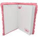 Cahier A5 Stitch Disney en peluche ouvert montrant les pages intérieures blanches et la texture peluche