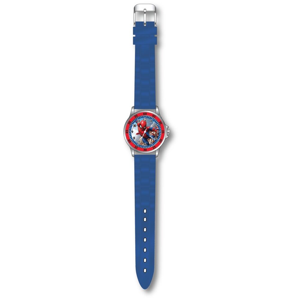 Détail du cadran de la montre enfant Marvel Spiderman avec aiguilles et logo officiel KIDS LICENSING.