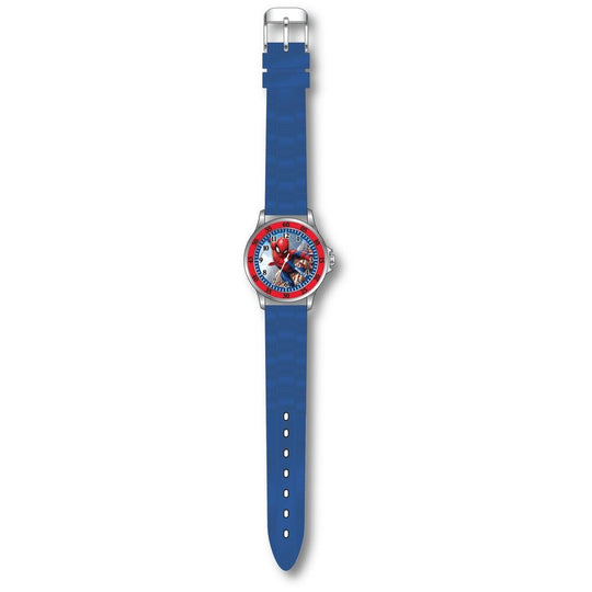 Détail du cadran de la montre enfant Marvel Spiderman avec aiguilles et logo officiel KIDS LICENSING.
