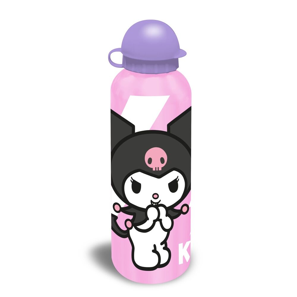 Vue latérale de la gourde Hello Kitty Kuromi montrant les personnages animés