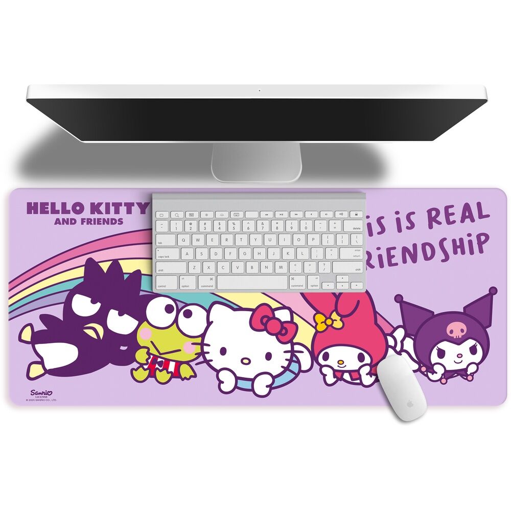 Packaging du tapis Hello Kitty and Friends par KIDS LICENSING montrant le logo de la marque et les dimensions