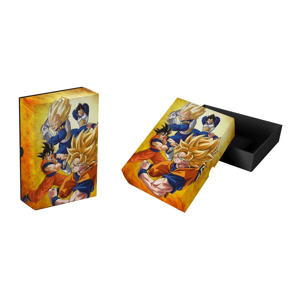 Vue rapprochée des éléments du set papeterie Dragon Ball Super montrant détails et motifs des personnages