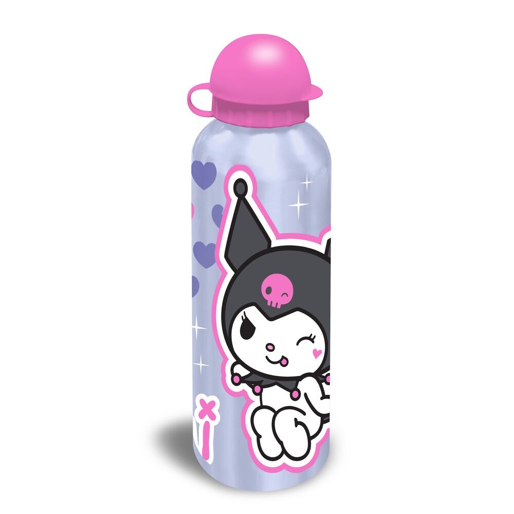 Gourde Hello Kitty Kuromi posée sur une table, prête à être utilisée par un enfant