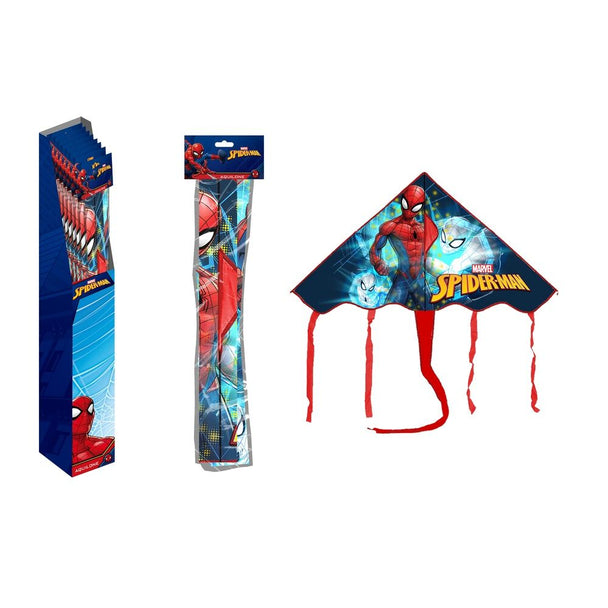 Cerf-volant Marvel Spiderman KIDS LICENSING de 9x68cm en vol, design coloré et dynamique.