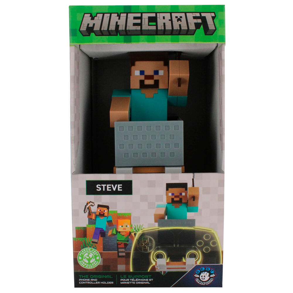 Présentation du support Cable Guy Minecraft Steve sans manette, mettant en avant sa taille compacte.
