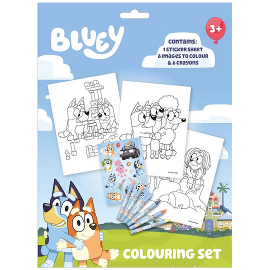 Couverture du set de coloriage Bluey KIDS LICENSING avec illustrations colorées et dimensions 22,5x29,5 cm