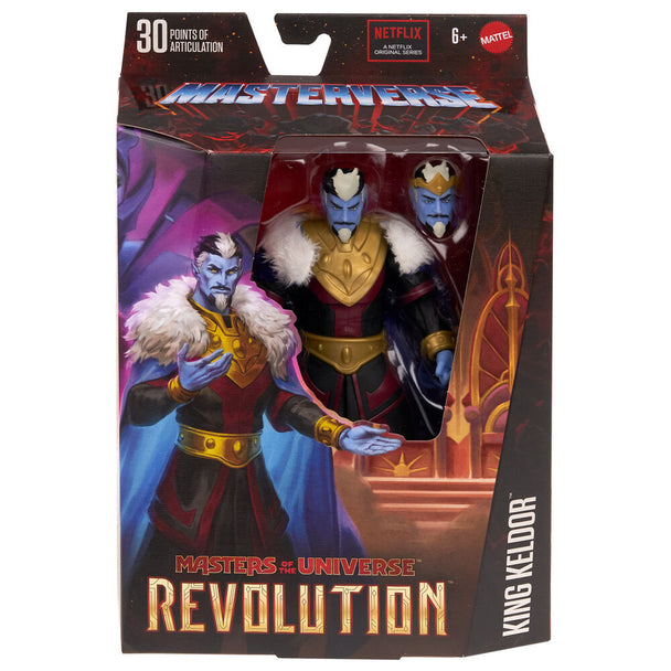 Détail de la tête interchangeable de la figurine King Keldor avec expression alternative