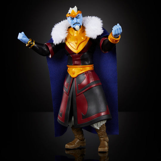 Vue latérale de la figurine King Keldor avec cape souple et détails soignés