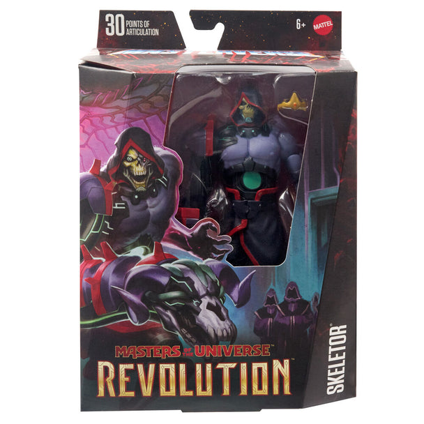 Zoom sur la tête amovible de la figurine Skeletor avec sa couronne emblématique détachable