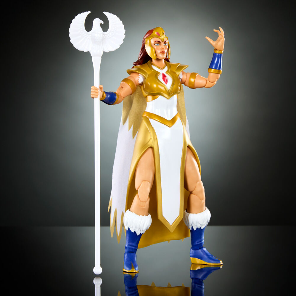 Vue rapprochée de la cape en tissu de la figurine Sorceress Teela Masters of the Universe 17 cm