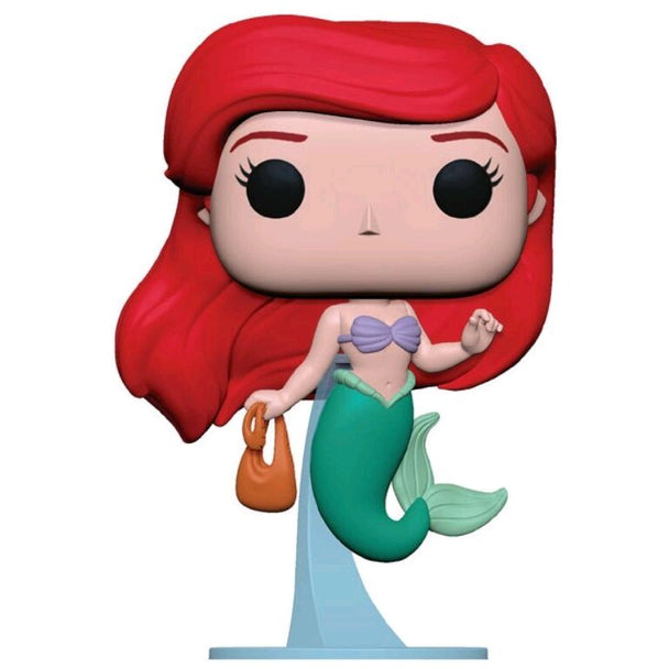Vue rapprochée de la figurine Funko POP Ariel La Petite Sirène montrant les détails colorés et le sac